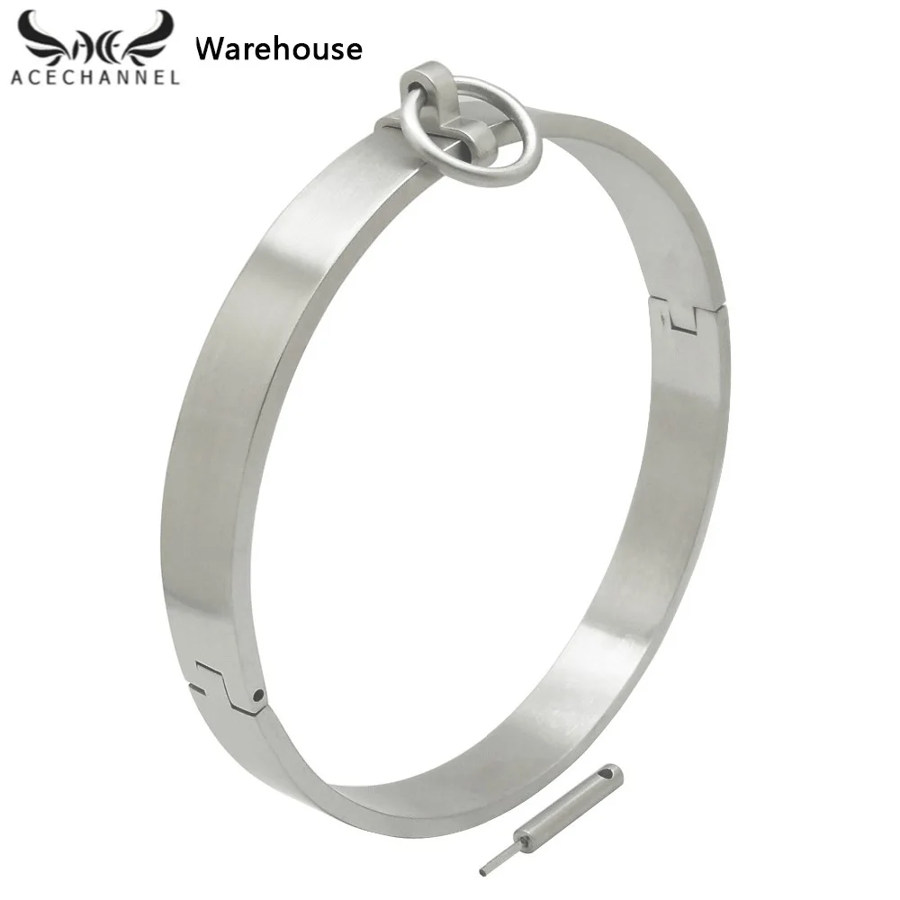 ACECHANNEL brushed matte  stainless steel slave collar locking choker men women necklace fetish wear torque jewelry