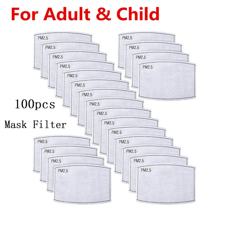 10-100PCS maska z filtrem PM2.5 papier 5Ply przeciwkurzowe maska ochronna na twarz Carbon Cotton jednorazowy filtr ochronny dla dorosłych dzieci dziecko