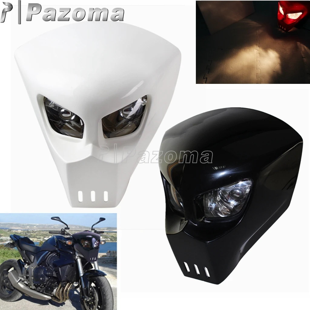 Universal Motorcycle Skull Headlight Fairing 12V 25W Headlamp Head Lights for Honda Suzuki Kawasaki Yamaha Street Bike Superoto