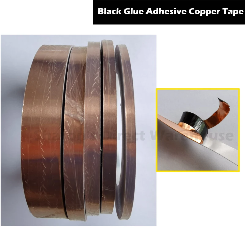 Black Adhesive Copper Foil Tape for Glass Art, EMI Shielding, 33M/Roll, about 0.055mm Thick, 4mm 5mm 6mm 8mm 10mm Width choose)