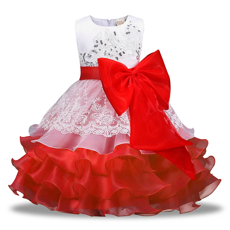 Hooyi Flower Girl Wedding Dress Girls Princess Dress Tulle Lace Sleeveless Pleated Robe Bow Belt Formal Pageant Bridesmaid Cloth