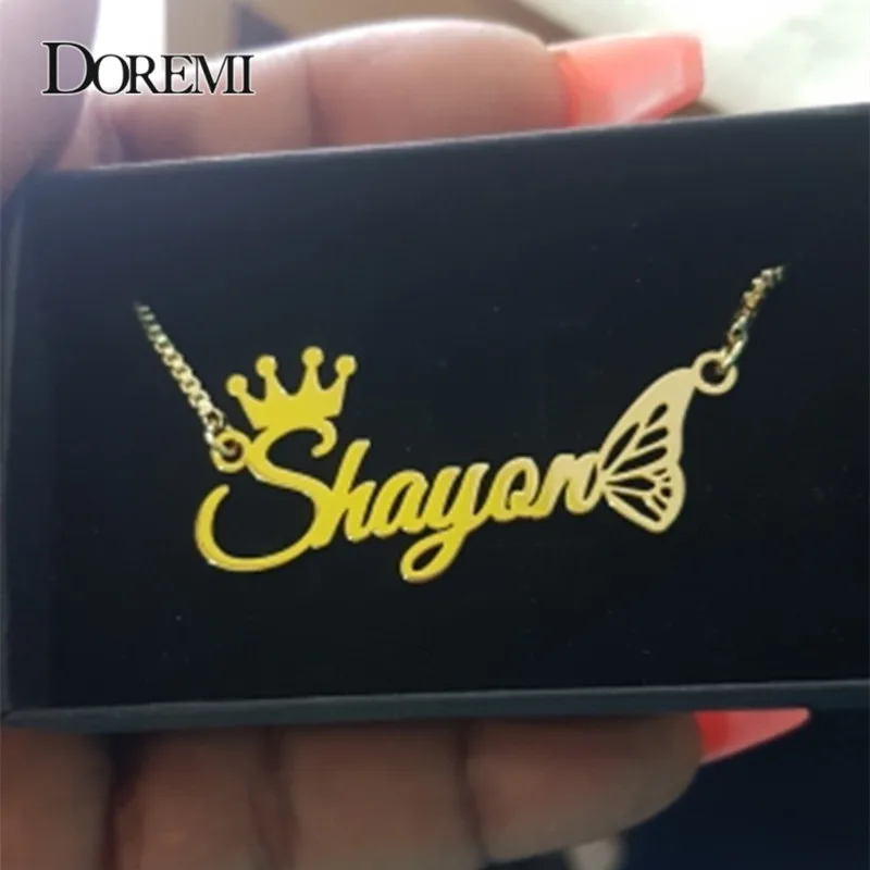 

DOREMI Box Chain Personalised Name Necklaces For Women and Men Punk Nameplate Jewelry Stainless Steel Custom Letter Necklace