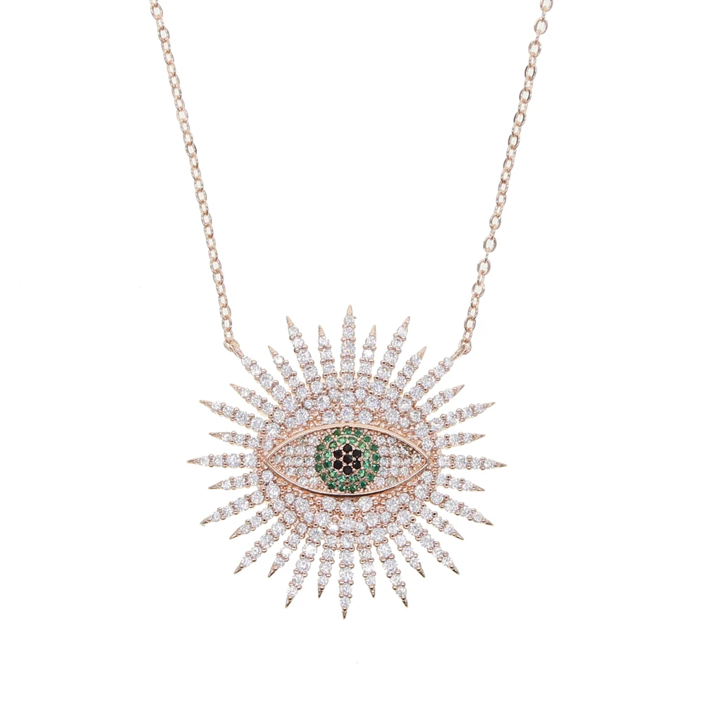 Lucky turkish evil eye women female jewelry micro pave 5A cubic zirconia geometric evil eye pendant necklace