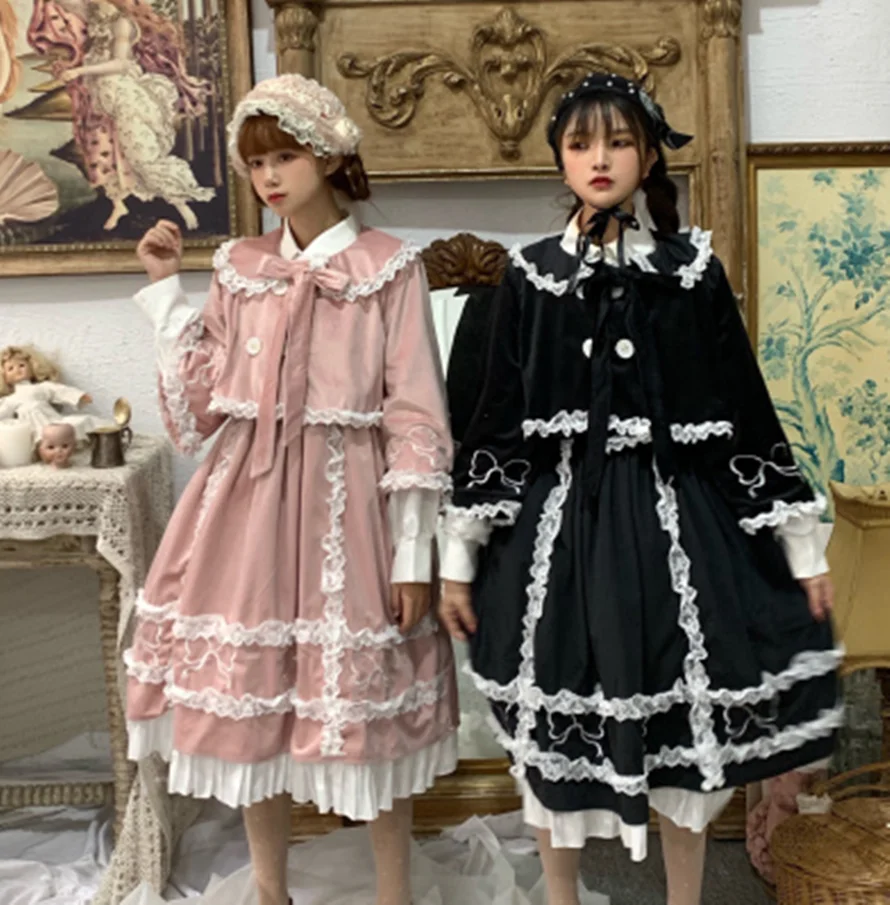 

kawaii girl Princess tea party gothic dress embroidery loli bowknot cosplay jsk vintage cute high waist jsk dress cos loli