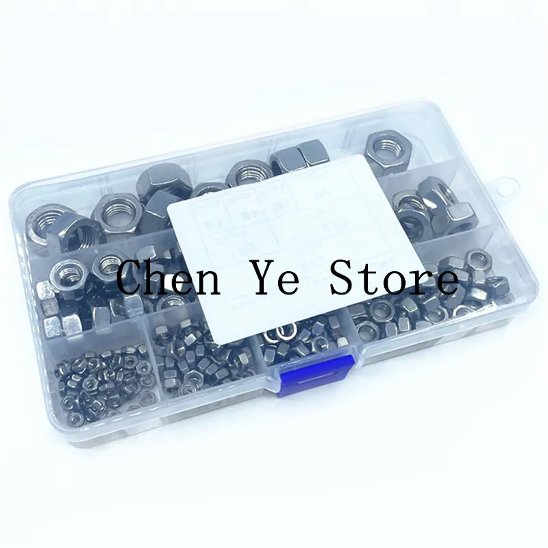 Freies Verschiffen 190PCS DIN934 304 M3 M4 M5 M6 M8 M10 M12 Edelstahl Hex Hexagon Mutter Sortiment Kit
