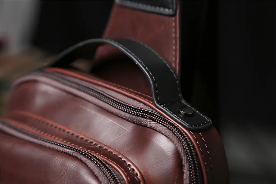 Design Men\'s Chest Bag PU Leather Vintage Male Messenger Shoulder Bag Simple Casual Crossbody Bag Sling Travel Bags Bolsa