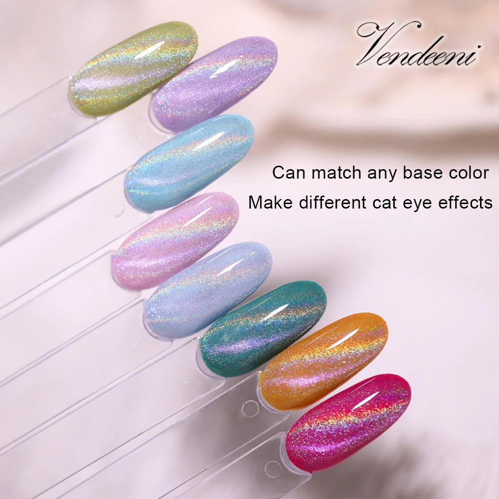 Vendeeni Universal Rainbow Cat Eye Gel Nail Polish Can Match Any Base Color Gel Lacquer Laser Glitter Magnetic Gel Varnish 15ml