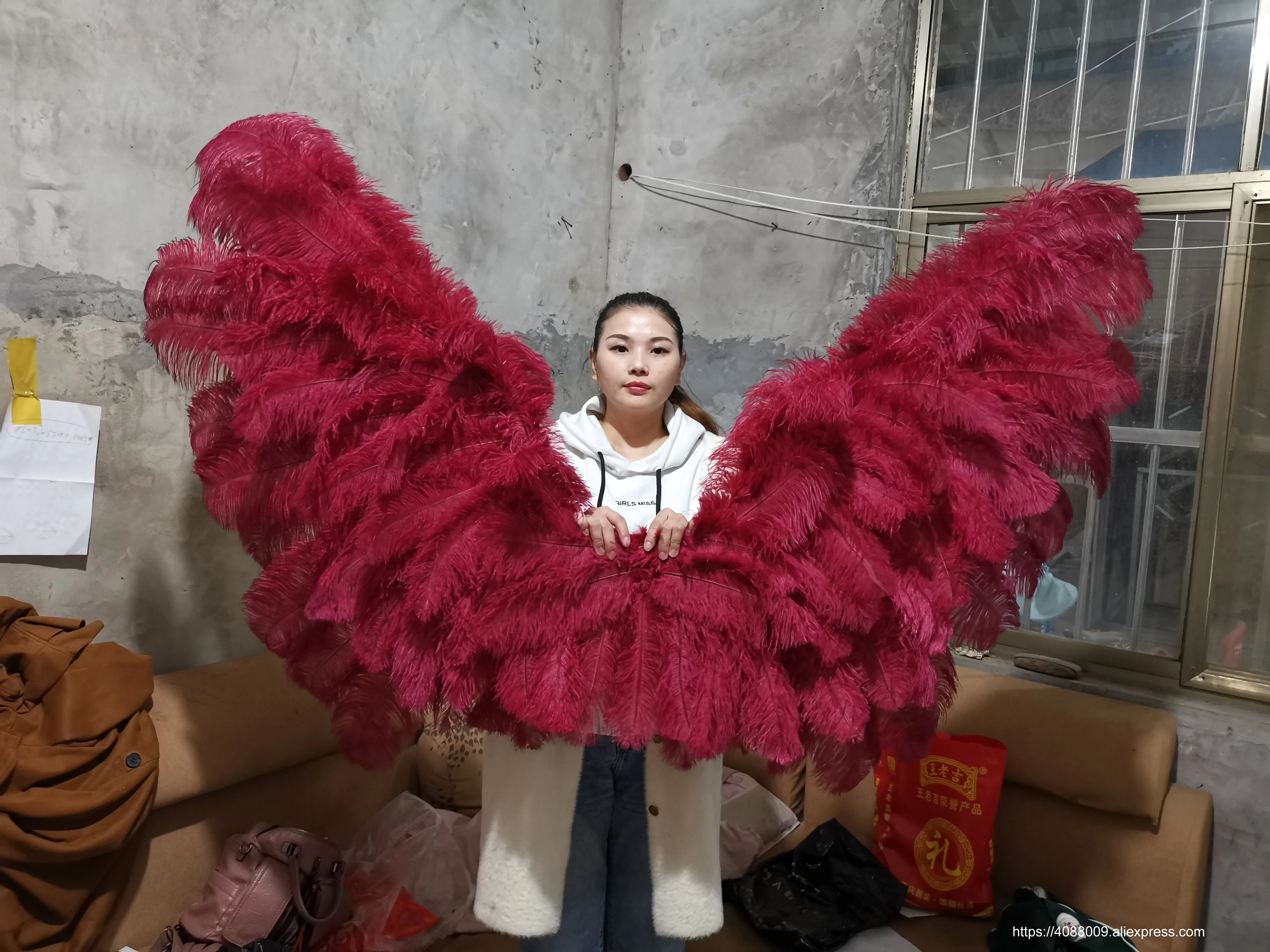 

High quality burgundy white black Ostrich feather handicafts large Angel wings Excellent shooting props