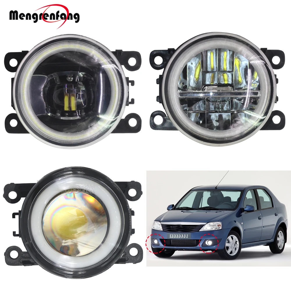 2 X Car Styling Front Fog Light LED Halo Ring Angel Eye Daytime Running Light 4000LM 12V For Renault Logan 2004-2015