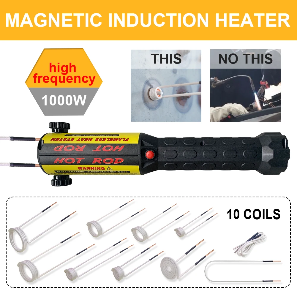 Solary Magnetic Induction Heater Kit Automotive Heat with 10 PCS Coils 1000W 110V 220V Car Repair Tool