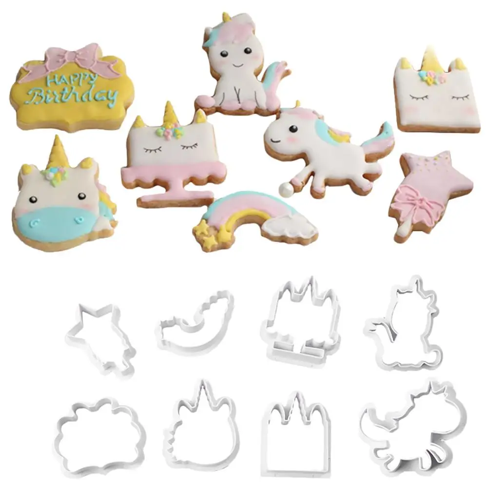 8PCS / Set Cookie Mold Multiple Styles Innovative Unicorn DIY Cake Chocolate Cake Embossed Template Mold Biscuit Baking Tools