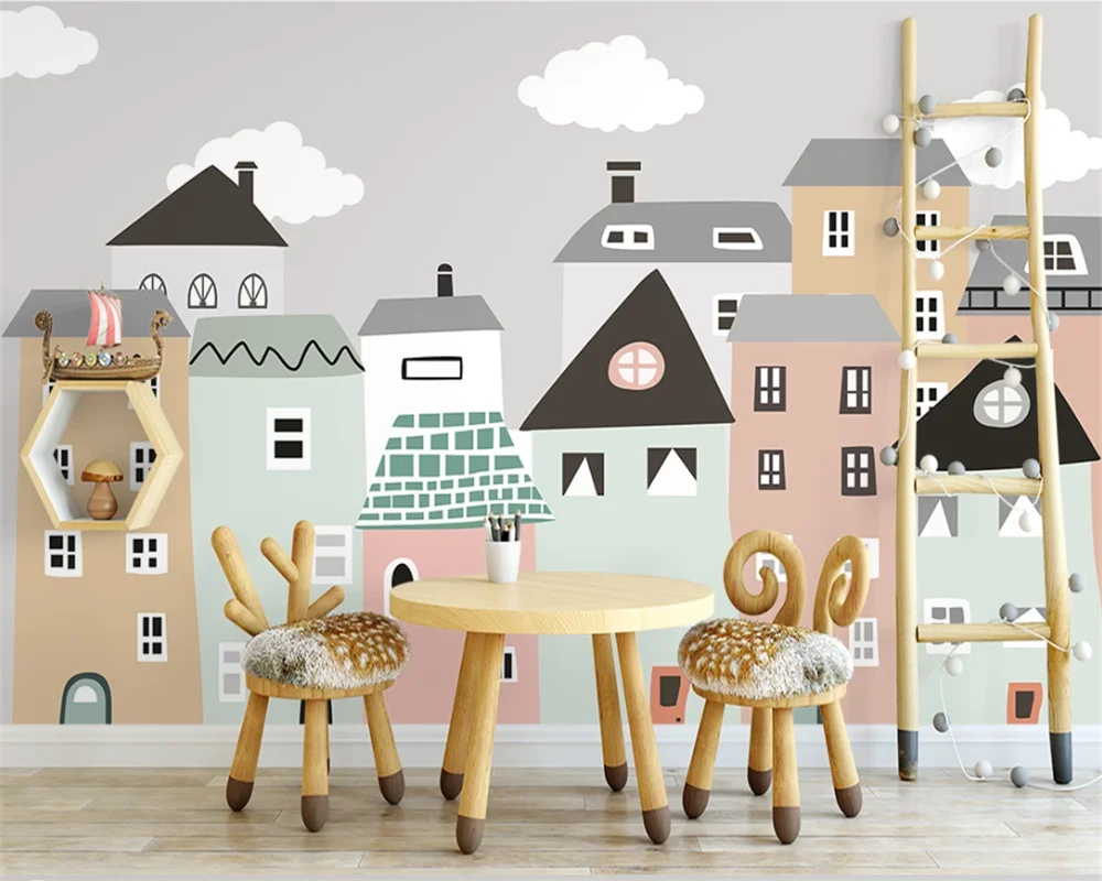 Beibehang Custom moderne handgeschilderde kleine verse huis kinderkamer slaapkamer tv achtergrond papel de parede 3d behang