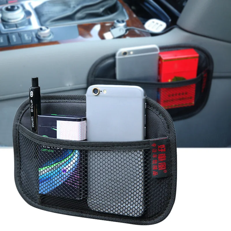 Car Storage Net Pocket Multi-use Leather Oxford Fabric Mesh Bag Auto Interior Phones Coins Cards Keys Organizer Stowing Tidying