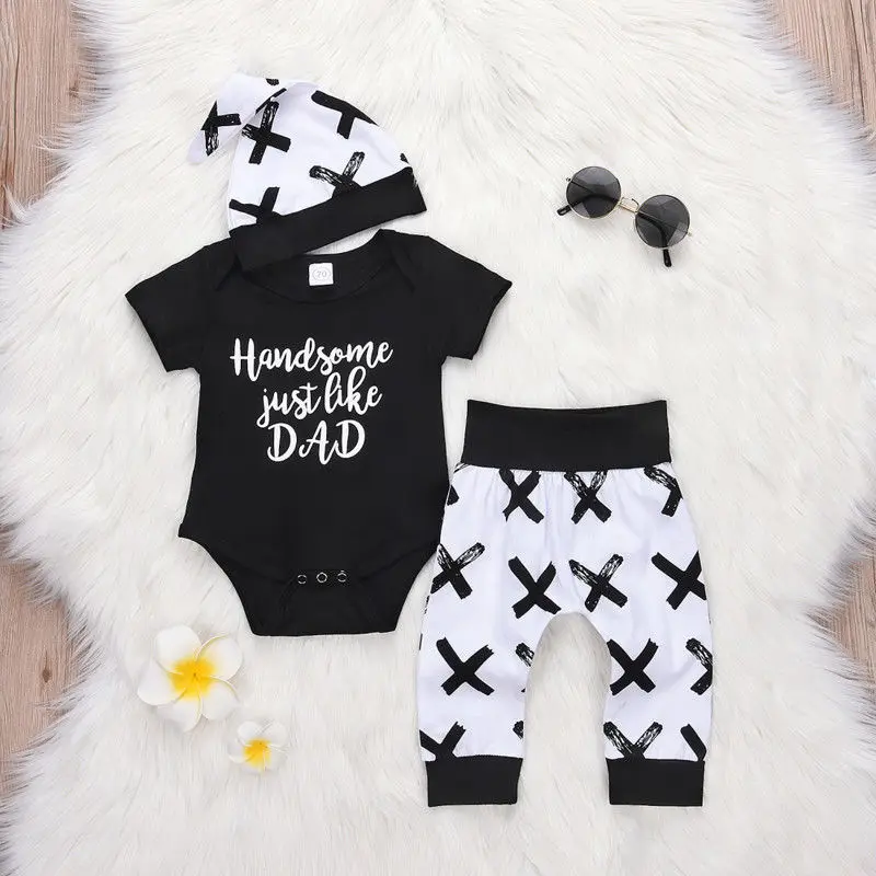Boy Set 0-24M 3Pcs Newborn Baby Boys Cotton Top Romper Pants Leggings Outfits Clothes