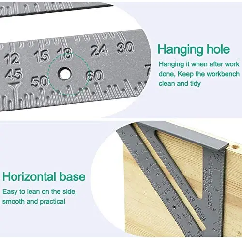 Thợ Mộc Vuông 7-Inch Nhôm Vuông + 1 Bào Gỗ Bút Rafter Thợ Mộc Tam Giác Vuông Pressional Dễ Đọc công Cụ