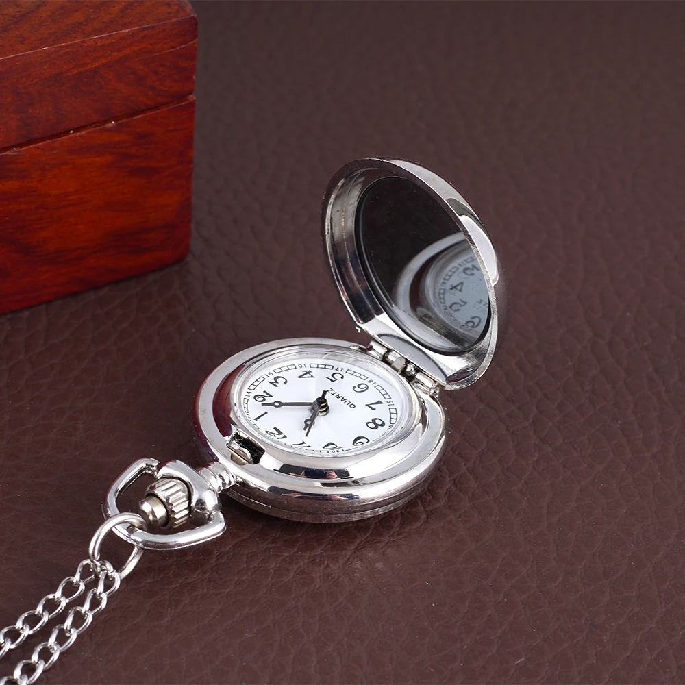 Silver butterfly pattern pocket watch Ceramic chip quartz pocket watch Small necklace pocket watch