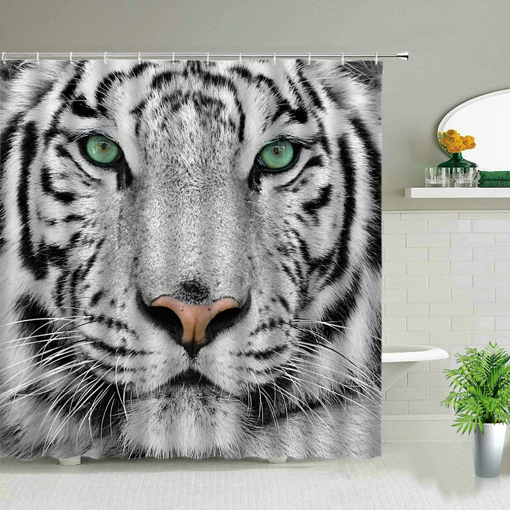 African Animal Elephant Lion Tiger Giraffe Pattern Shower Curtain Leopard Wolf Bathroom Bathtub Decor Gift Waterproof Curtains