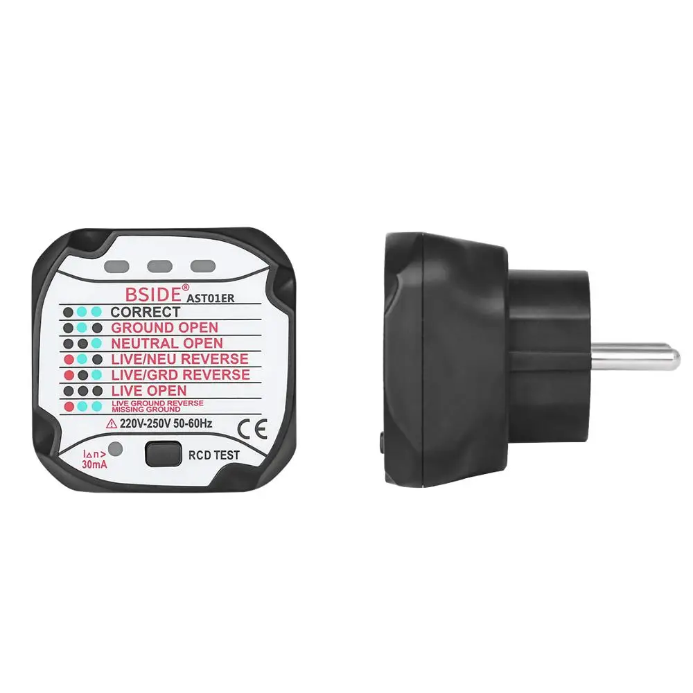 Power Outlet Socket Tester AST01 EU US UK AU Plug RCD GFCI Test Outlet Detector Ground Zero Line Plug Polarity Phase Check