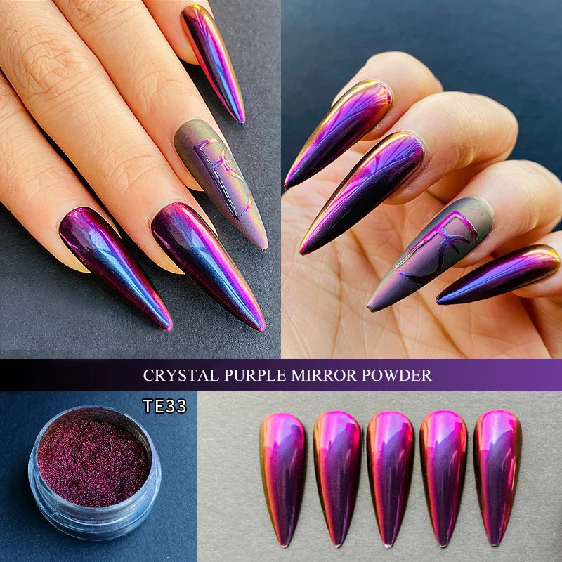 Poudre scintillante pour ongles, Pigment chromé, violet, rouge, poudre scintillante, outil de décoration, Nail Art, 0.2 g/boîte