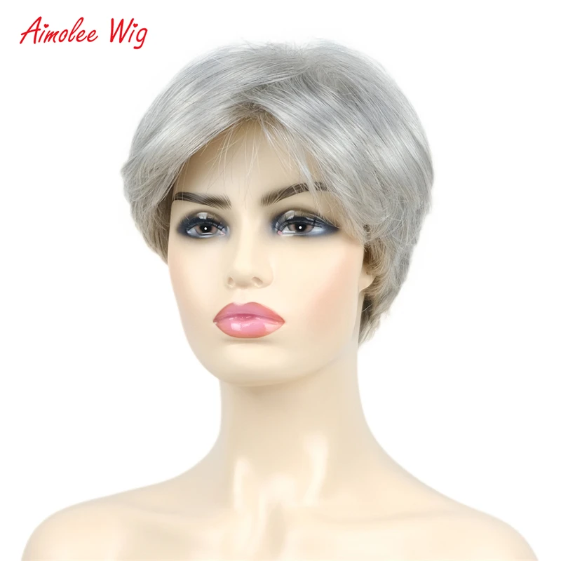 Aimolee 8 Inch Short Straight Women Synthetic Natural Smooth Hair Wigs with Bangs