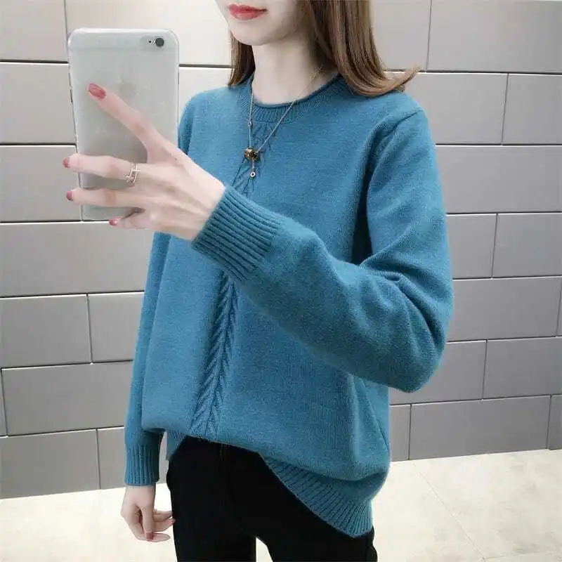 

Autumn Winter Korean Long Sleeve Sweater Women Loose Casual Knitted Pullover Solid Color Short Knit Tops Female Jumpers Ladies