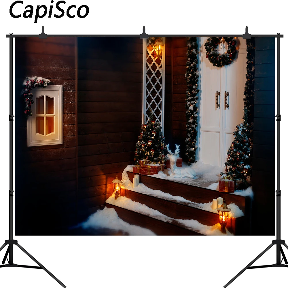 Capisco Winter Christmas Backdrop for Photography Snow Tree Elk wood door Background Decorations Photo Shoot Props Supplies