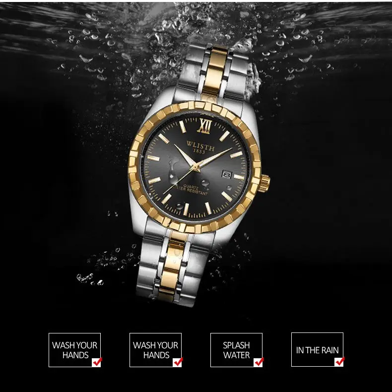 WLISTH Luxury Business Couple Men\'s And Women\'s Watch Waterproof Steel Band Date Watches Elegant Dress Ladies Luminous Clock