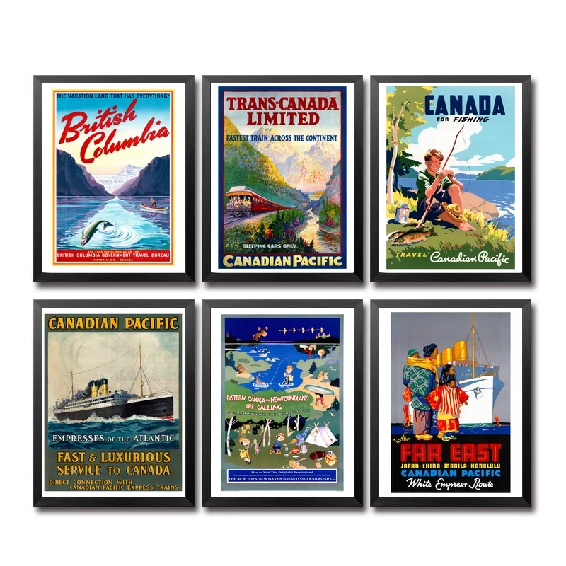 

Canada Fish Cruise Ship Far East Quebec Vintage Travel Poster