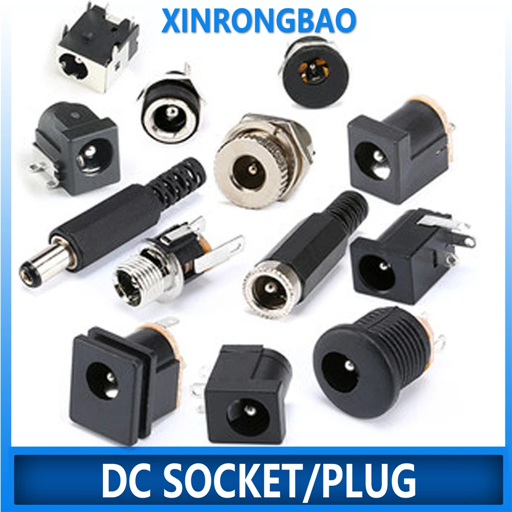 

10/20PCS Male Plugs + DC Power Socket Female Jack Screw Nut Panel Mount Connector DC022 005 015 025 022K 099 022B 044 5.5 x2.1mm