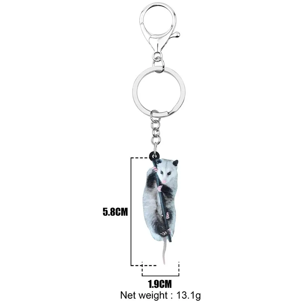 Bonsny Acrylic Cute Opossum Keychains Print Long Animal Key Ring Jewelry Gift For Women Kids Teens Classic Birthday Gift Charms