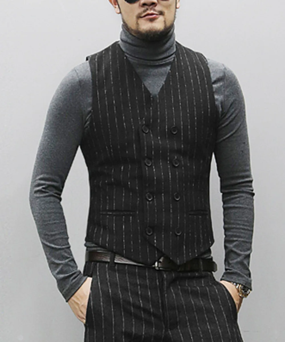 Mens Casual Suit Vest V Neck Notch Waistcoat Casual Formal Double-breasted Business Vest Groomman For Wedding Vest