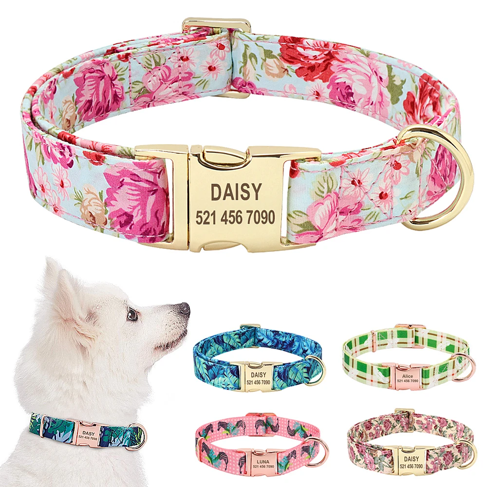 

Customized Nylon Dog Collar Dog Tag Collars Printed Personalzied Pet Name Collar Nameplate for For Medium Large Dogs