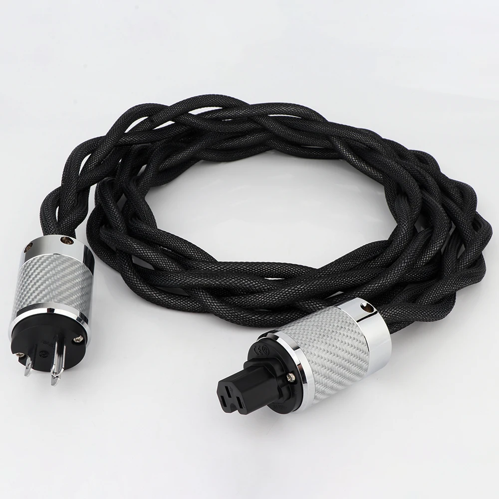 5N OCC Single Silver Serie Audiophile Audio Amplifier DAC Filter HIFI Power Cable Carbon Fiber Rhodium Plating Plug