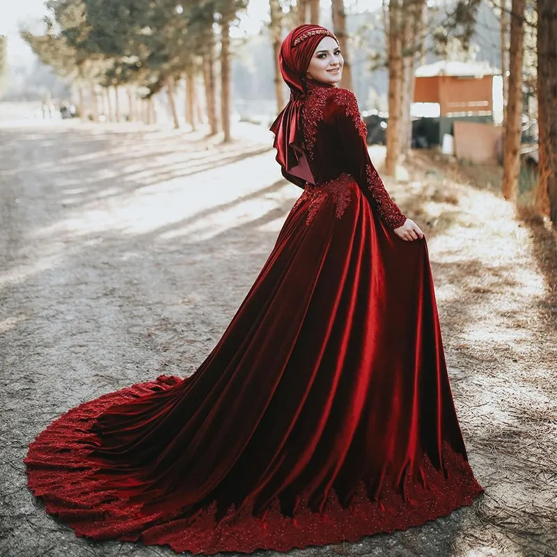 Robe de soirée à col haut en dentelle perlée, caftan, velours africain, arabe, robe de bal musulmane, couleur bordeaux