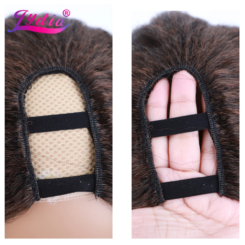 Lydia Afro Kinky Straight U-Teil, gemischte Farben, braune Käfer-Rothaar-Perücke, hitzebeständige synthetische 20-Zoll-Tagesperücken für Frauen, flauschig – Detail 7