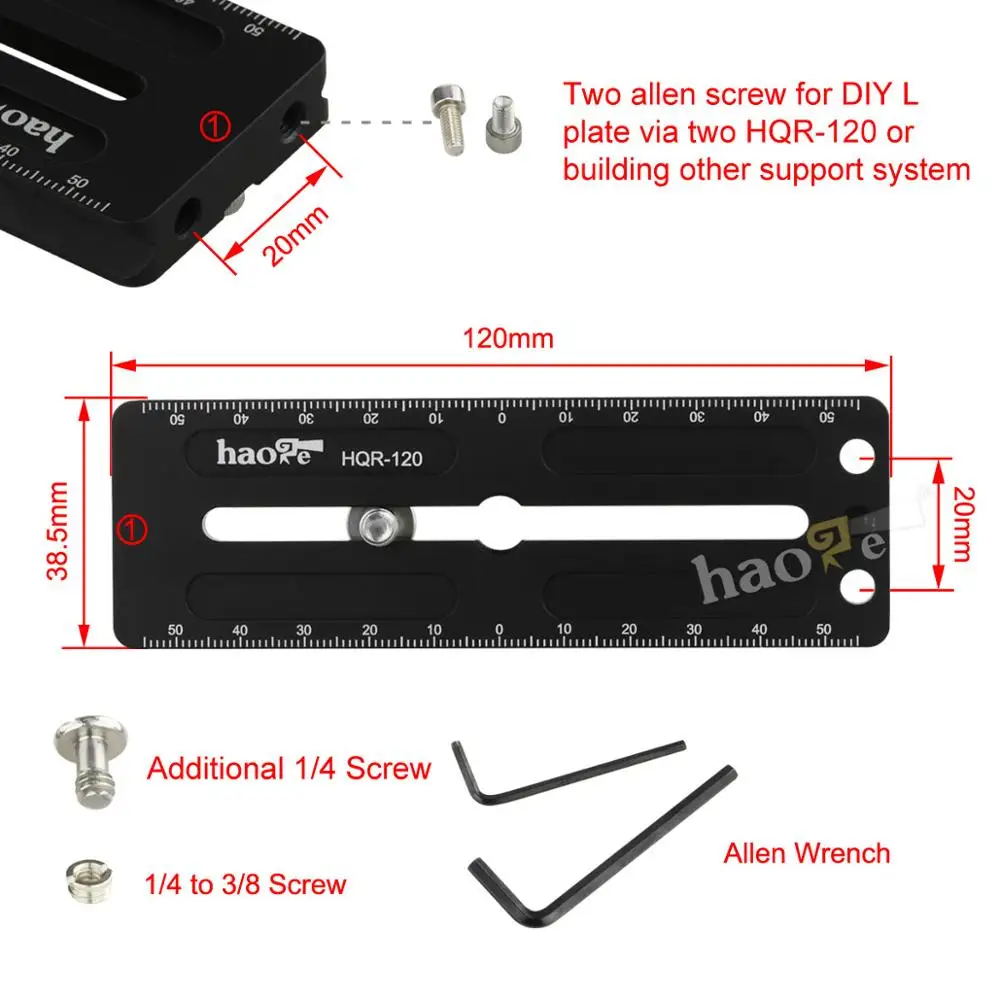 Haoge 120 مللي متر متعددة الأغراض طويلة الإفراج السريع موسع السكك الحديدية انزلاق لوحة للكاميرا ترايبود Ballhead المشبك صالح Benro Arca السويسري