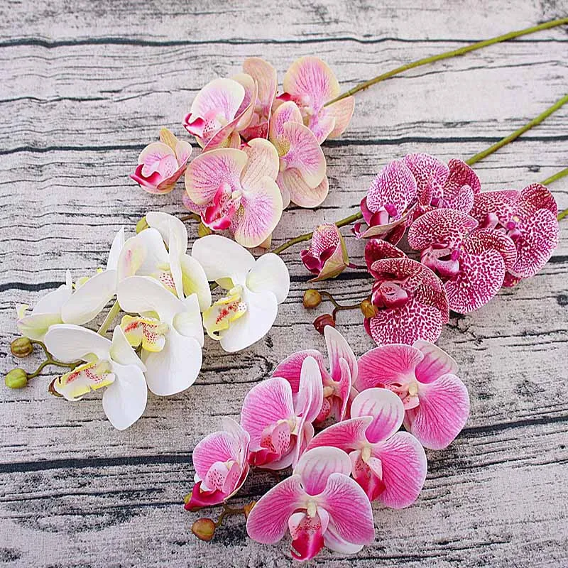 1 Bundle（6 Heads） Plastic Butterfly Orchid Vases for Home Decor Wedding Decorative Plants Christmas Gifts Box Artificial Flowers