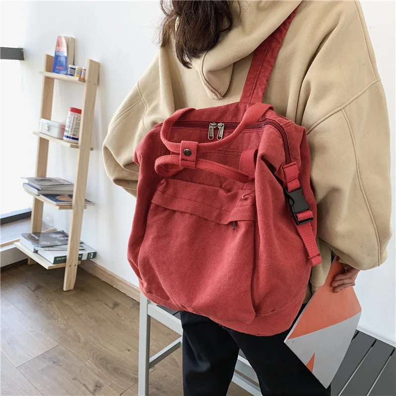 New Solid Color Women\'s Backpack Simple School Bag For Teenage Girl Shoulder Travel Bag School Pack Large Capacity Backpack