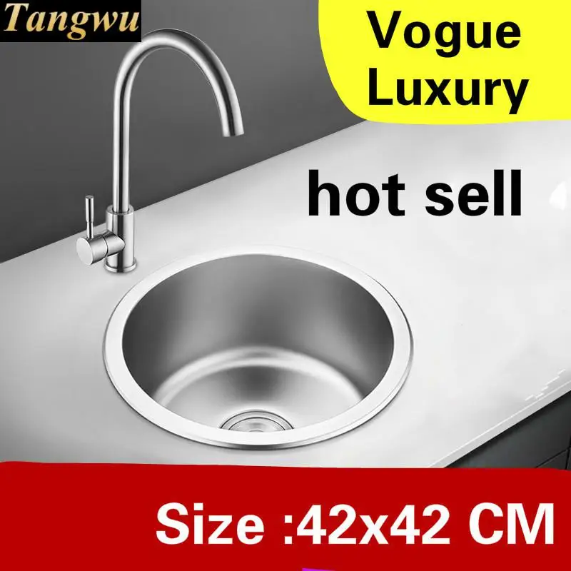 

Free shipping Apartment luxury wash vegetables kitchen balcony circular tank sink single trough 304 stainless steel 420x420 MM