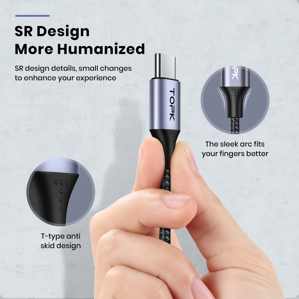 TOPK AN10 3A mikro USB tip C kablo telefon şarj cihazı USB kablosu hızlı hızlı telefon şarj kablosu Xiaomi Redmi için telefon aksesuarları