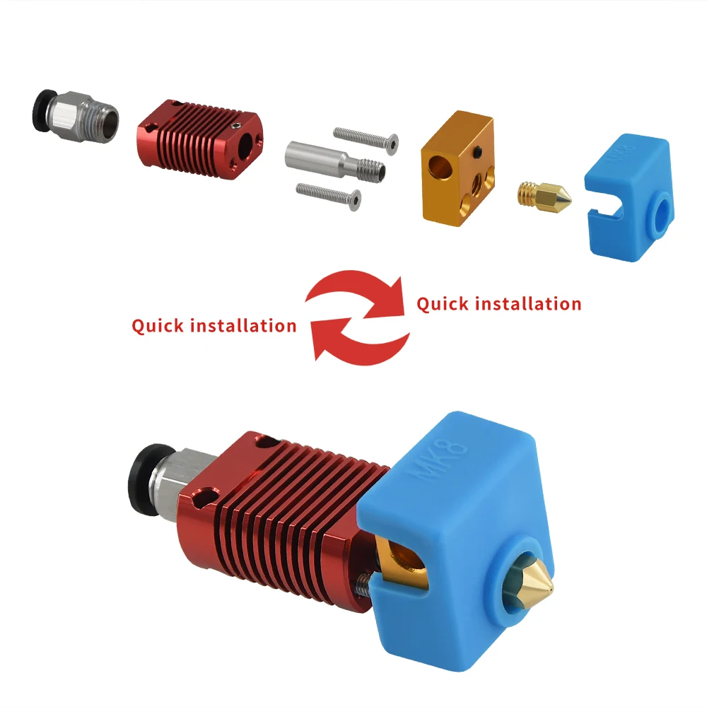 MK8 Zmontowany zestaw gorącego końca wytłaczarki do drukarek Ender 3 CR-10 Dysza 1,75 mm 0,4 mm Aluminiowy blok grzewczy Akcesoria do drukarek 3D — zdjęcie produktu 3