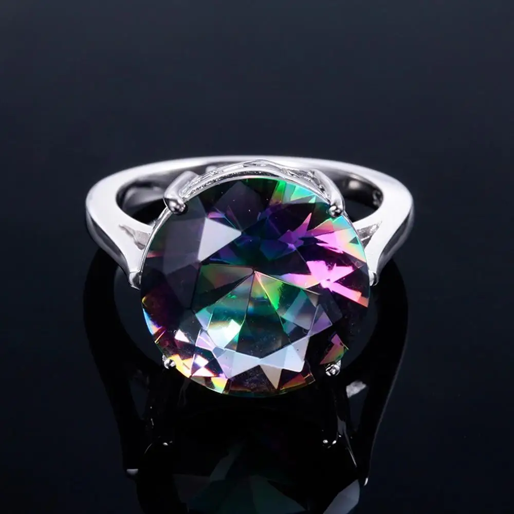 Szjinao 100% Real 925 Sterling Silver Mystic Fire Topaz Rings For Women Men Round Rainbow Zircon Ring Birthstone Jewelry Gifts