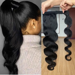 Extensões brasileiras de rabo de cavalo para mulheres, enrole rabo de cavalo, onda corporal, clipe de cabelo remy, cabelo humano 120g