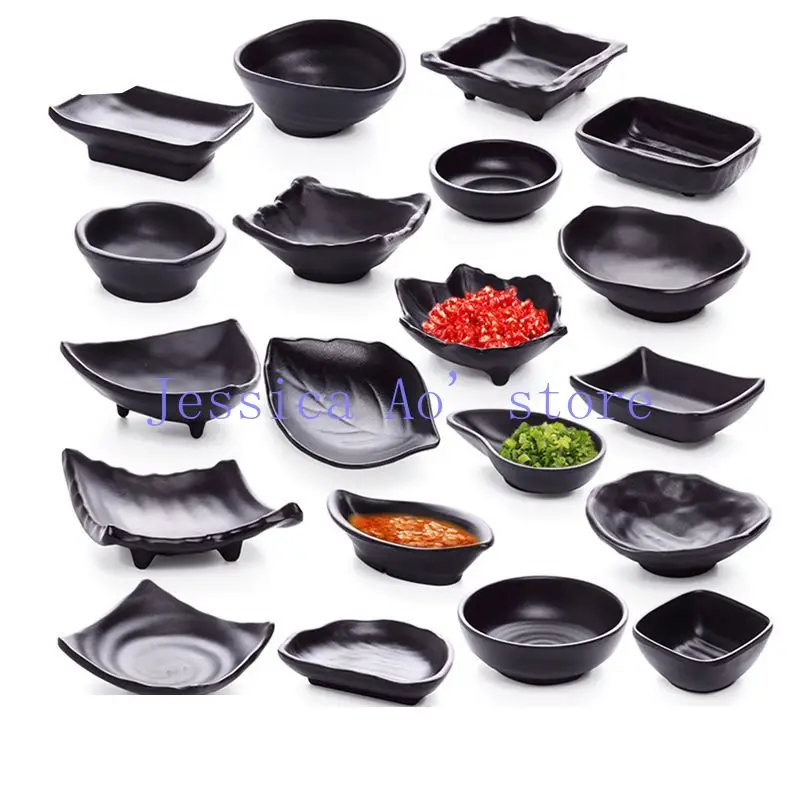 

2pcs Classic Black Frosted Melamine Dip Plate Soy Sauce Dish Cooking Sauce Saucer Irregular Shape Dinner Set Plates and Dishes