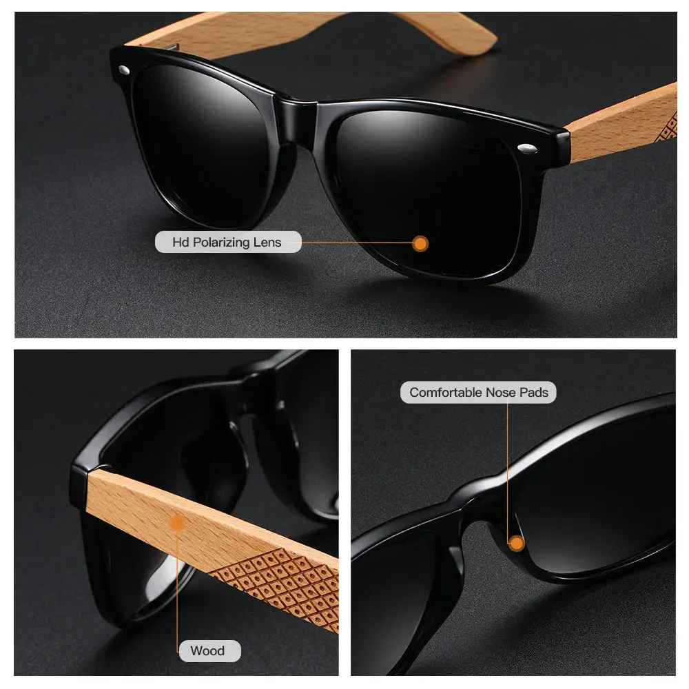 EZREAL Vintage Women Bamboo Sunglasses Wooden Glasses Fashion Men Square Eyewear Shades Oculos De Sol Feminino Brand Designer