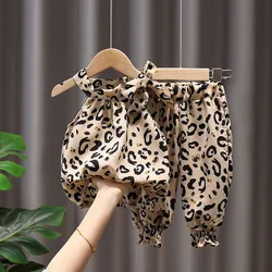 2021 New Arrival Fashion Girls Clothing Sets Leopard Summer Cotton O-neck +Shorts 2 Pcs Sets Strapless Infant Clothes s Sling