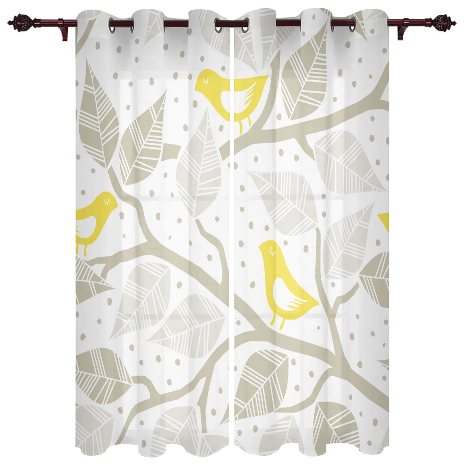 Leaves Bird Garden Lines Kitchen Curtain Kids Bedroom Living Room Balcony French Windows Curtain Fabric Pergola Bathroom