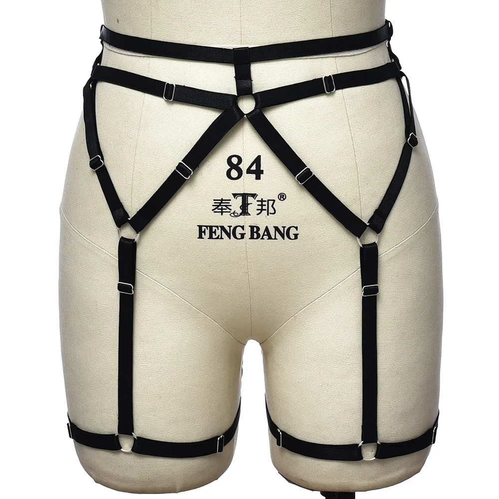 

Black Stockings Garter Belt Women Hollow Sexy Lingerie Goth Bondage Body Harness Leg Ring Garter Rave Wear Body Cage