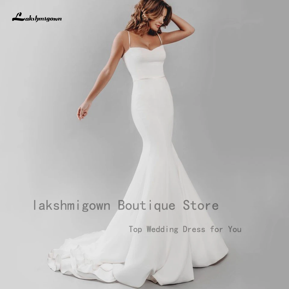 

Lakshmigown Simple Satin Mermaid Wedding Dress Spaghetti Straps 2022 New Mariage Bridal Wedding Dress Receipt Dinner Party Gowns