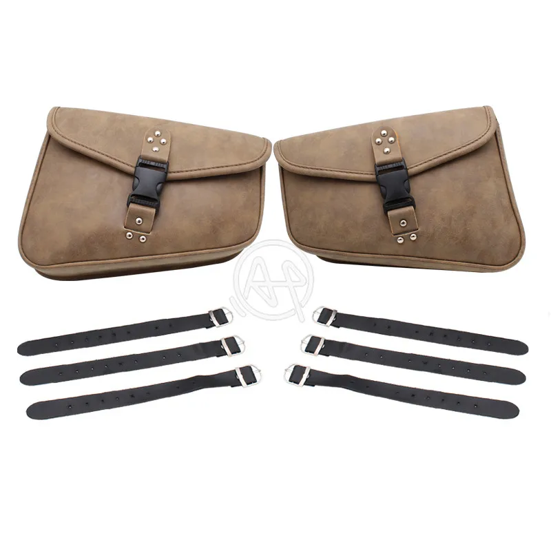 Motorcycle PU Leather Left Right Side Tool Pouch Saddle Bags Universal Fit for Harley Sportster Softail Fatboy Honda Kawasaki